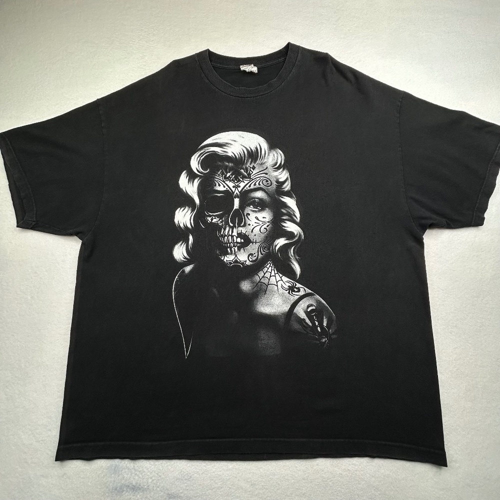 Marilyn Monroe Day of the Dead Sugar Skull Tattoo Graphic Black T-shirt 3XL